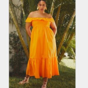 Vibrant Orange Off-Shoulder Dress